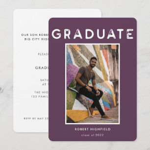 Invitation Typographie violette moderne Photo 2022 Graduation