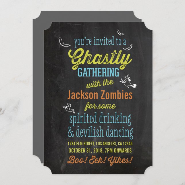 Invitation typographique Halloween Monster Bash (Devant / Derrière)