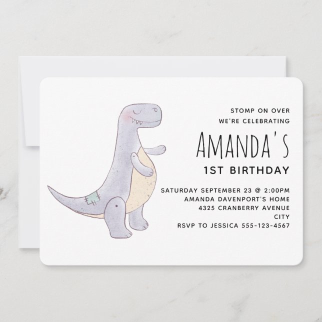 Invitation Tyrannosaurus gris mou Rex Dinosaur Jouet Annivers (Devant)