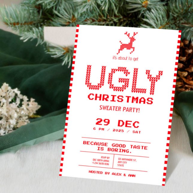 Invitation Ugly Sweater Christmas Party | Funny Pixel Knit  (Ugly Sweater Christmas Party | Funny Pixel Knit Invitation | Tis The Season Invitation)