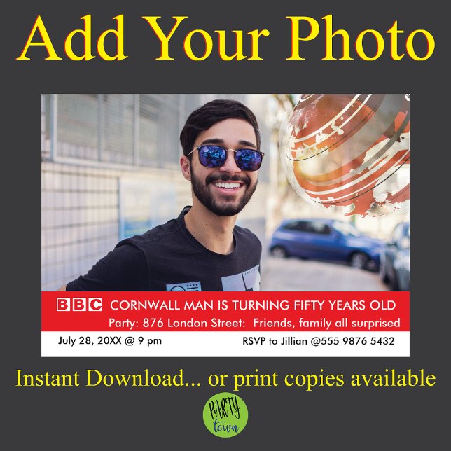 Invitation UK British Funny 50th Birthday Fake News (BBC 1 BBC 2 BBC 3 BBC 4)