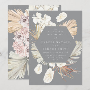 Invitation Ultimate Pampas Grass Floral Tropical Grey Mariage