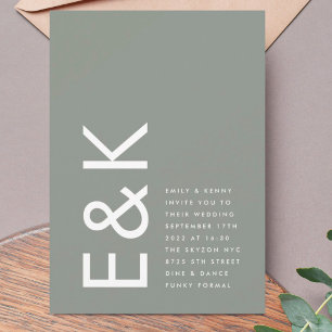 Invitation Ultra Modern Bold Big Monogram Sage Green Wedding