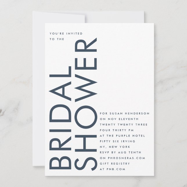 Invitation Ultra Navy Blue Modern Custom Name Bride (Devant)