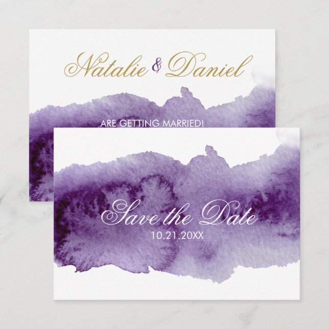 Invitation Ultra Violet Aquarelle Enregistrer La Date (Devant / Derrière)