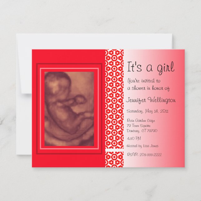 Invitation Ultrason de rouge d'invitation de baby shower (Devant)