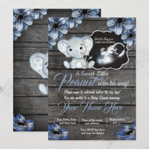 Invitation Ultrasound Baby shower éléphant Invitation, rustiq