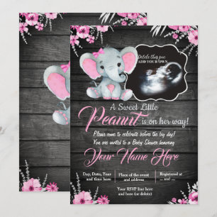 Invitation Ultrasound Baby shower éléphant Invitation, rustiq