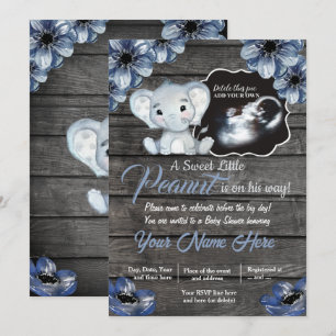Invitation Ultrasound Baby shower éléphant Invitation, rustiq