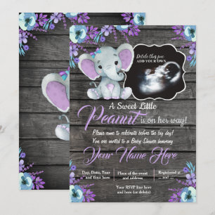 Invitation Ultrasound Baby shower éléphant Invitation, rustiq