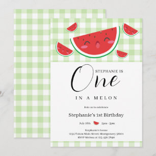 Invitation Un à Melon En vichy fête d'été 1er anniversaire
