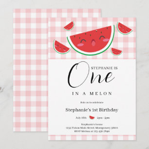 Invitation Un à Melon En vichy fête d'été 1er anniversaire