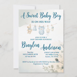 Invitation Un adorable bébé garçon est en route Baby Shower