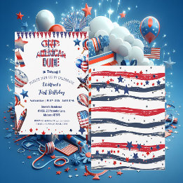 Invitation Un Américain Dude 4 Juillet Rouge Blanc Bleu Anniv