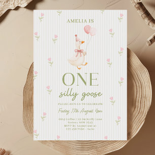 Invitation Un an Canard Silly Floral Anniversaire Ruban Rose