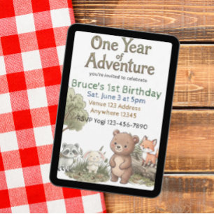 Invitation Un an d'aventure 1er anniversaire Amis de la forêt