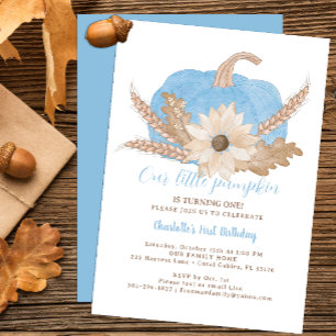 Invitation Un an de bleu Citrouille aquarelle Anniversaire