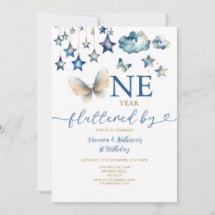 Invitation Un an papillon vole Premier Anniversaire Étoiles