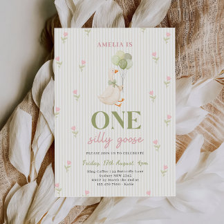 Invitation Un anniversaire de 1 an Floral Silly Goose