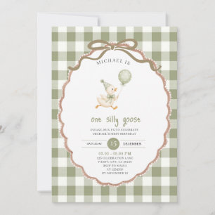 Invitation Un Anniversaire de Goose Idiot Vert Sauge Gingham