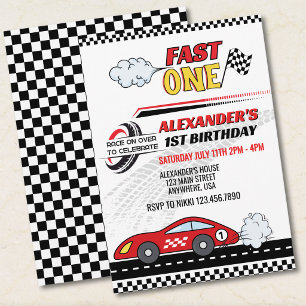 Invitation Un anniversaire d'enfant une voiture de course rou