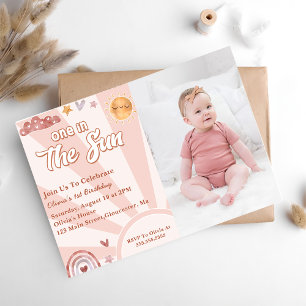 Invitation Un Au Soleil 1Er Anniversaire Rose Rainbow Photo