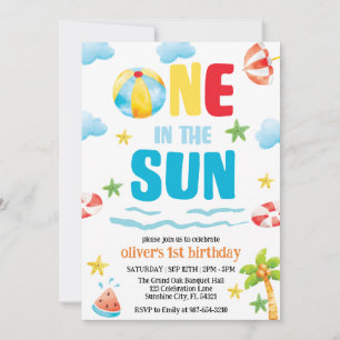 Invitation Un au soleil, Pool Party Premier été Anniversaire