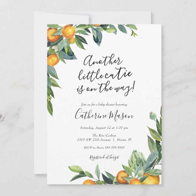 Invitation Un autre petit Baby shower orange Cutie (Devant)