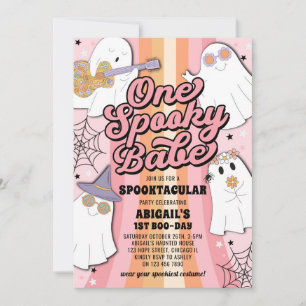 Invitation Un Babe Éffrayant Retro rose Halloween 1er anniver