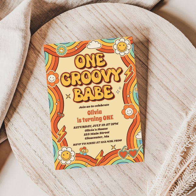 Invitation Un Babe Retro Super Rainbow 1er anniversaire (Créateur téléchargé)