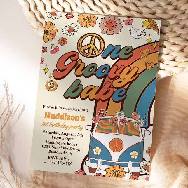 Invitation Un Babe Retro Super Rainbow 1er anniversaire (Créateur téléchargé)
