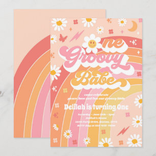 Invitation Un Babe Super Peace Love Party Rainbow Birthday
