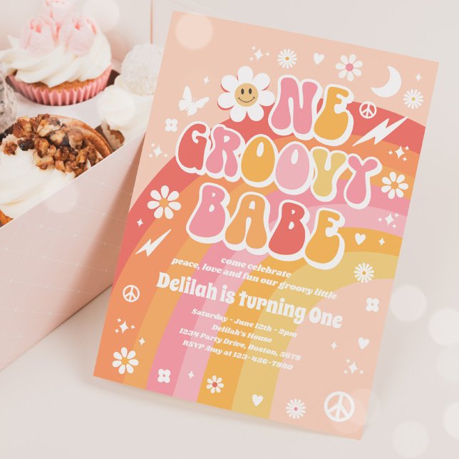 Invitation Un Babe Super Peace Love Party Rainbow Birthday (Créateur téléchargé)