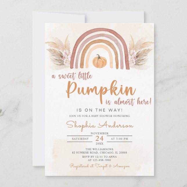Invitation Un Baby shower Arc-En-Ciel Boho Automne Un Peu Cit (Devant)
