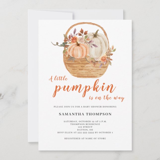 Invitation Un Baby shower Automne Rustique Un Peu Citrouille (Devant)