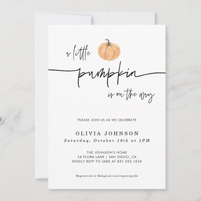 Invitation Un Baby shower Automne Un Peu Citrouille | Neutre  (Devant)