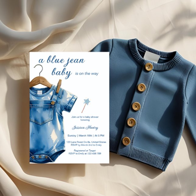 Invitation Un Baby shower bleu Jean Baby Denim (Créateur téléchargé)