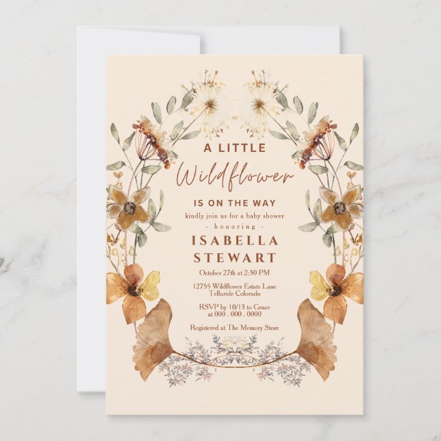 Invitation Un Baby shower Boho Un Peu Fleur sauvage Et Élégan (Devant)