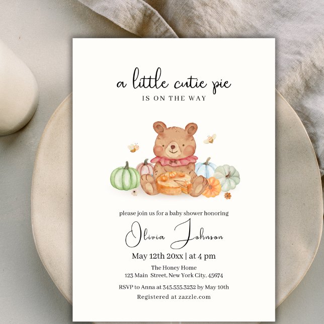 Invitation Un Baby shower Citrouille à tarte  à tourbe (A Little Cutie Pumpkin Pie Teddy Bear Baby Shower Invitation)