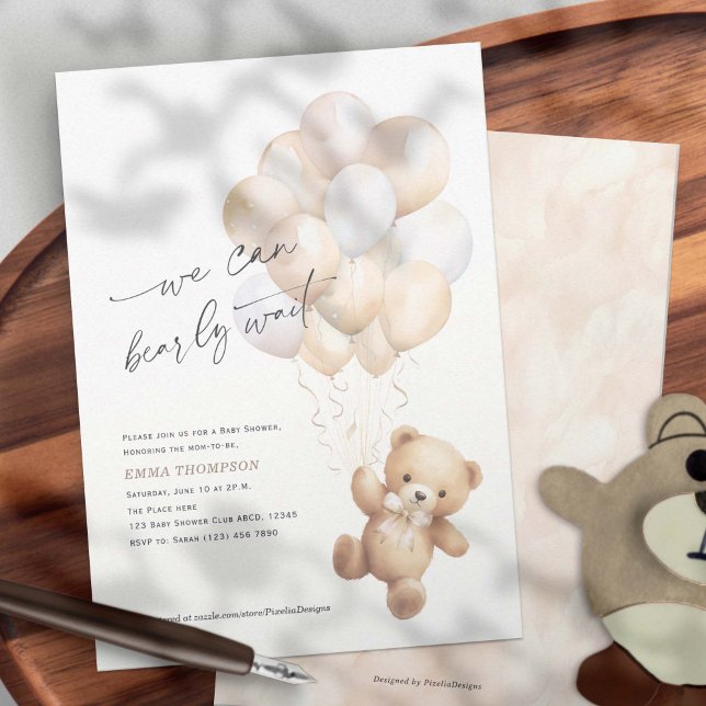 Invitation Un Baby shower d'attente neutre pour les femmes (Gender Neutral We Can Bearly Wait, Cute Teddy Bear Baby Shower Invitation.)