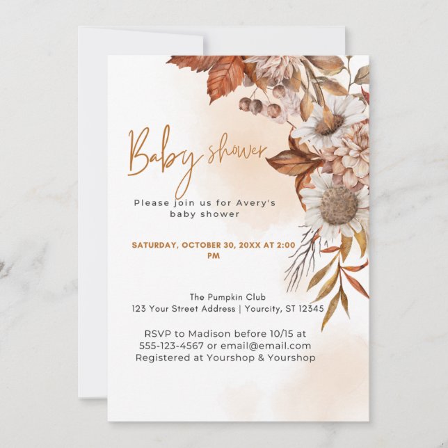 Invitation Un Baby shower d'automne un peu Citrouille (Devant)