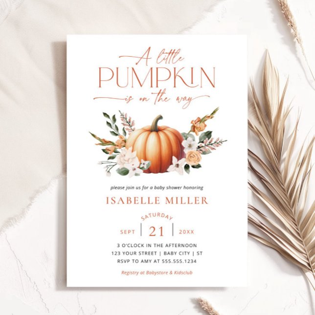 Invitation Un Baby shower D'Automne Un Peu Citrouille Neutre  (A Little Pumpkin Fall Baby Shower Gender Neutral Invitation-front)