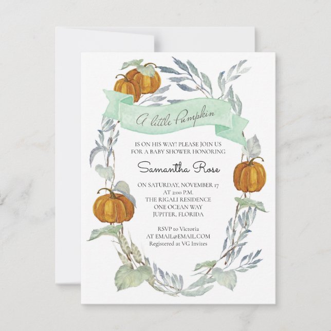 Invitation Un Baby shower D'Automne Un Peu Citrouille Neutre  (Devant)