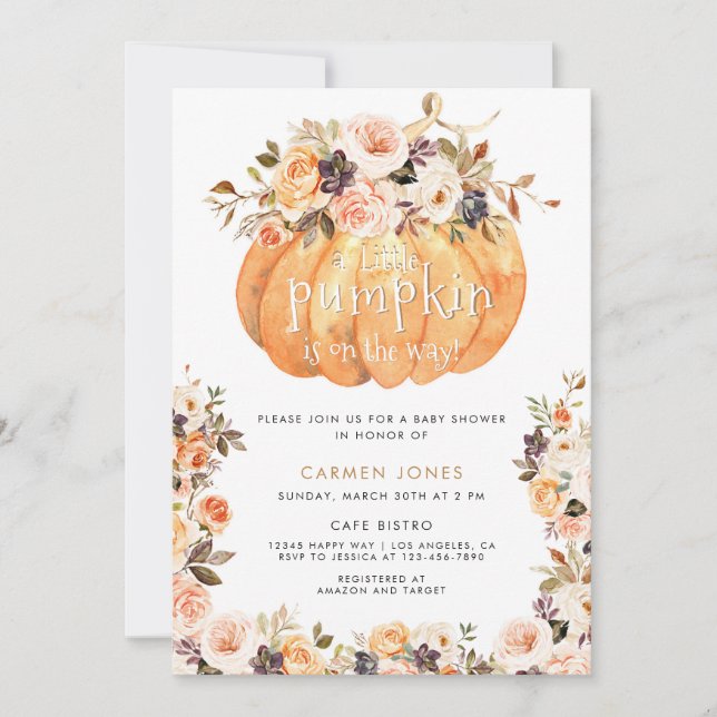 Invitation Un Baby shower D'Automne Un Peu Citrouille Neutre  (Devant)