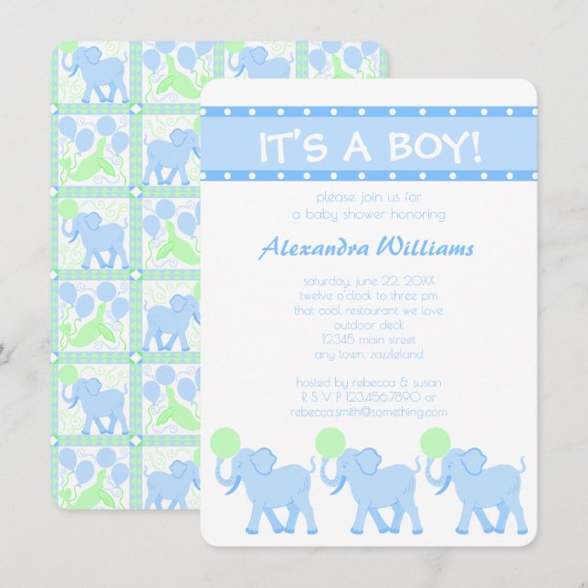 Invitation Un Baby shower De Cirque Bleu C'Est Un Garçon Ador (Devant / Derrière)