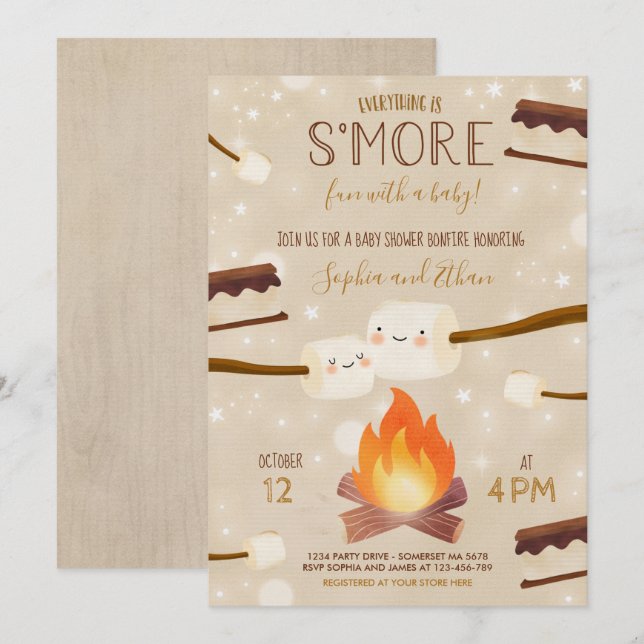 Invitation Un Baby shower de feu de joie neutre pour les femm (Devant / Derrière)