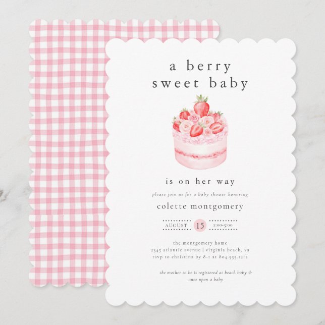 Invitation Un Baby shower de fraise Berry Sweet Baby (Devant / Derrière)