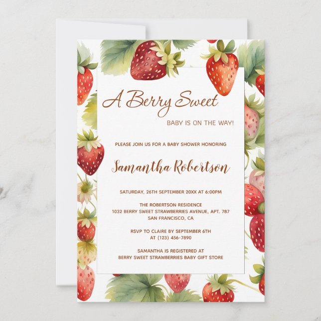 Invitation Un Baby shower de fraise doux Berry (Devant)