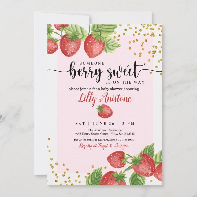 Invitation Un Baby shower de fraise doux Berry (Devant)