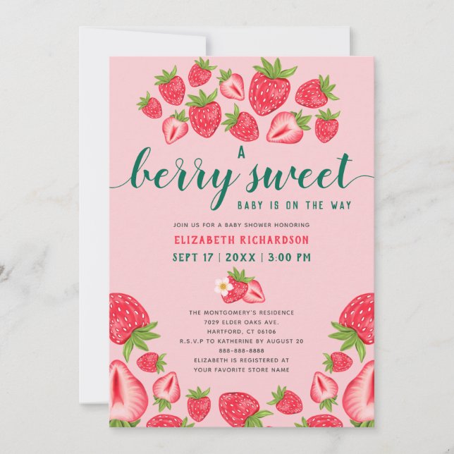 Invitation Un Baby shower de fraise doux Berry Baby mignonne (Devant)